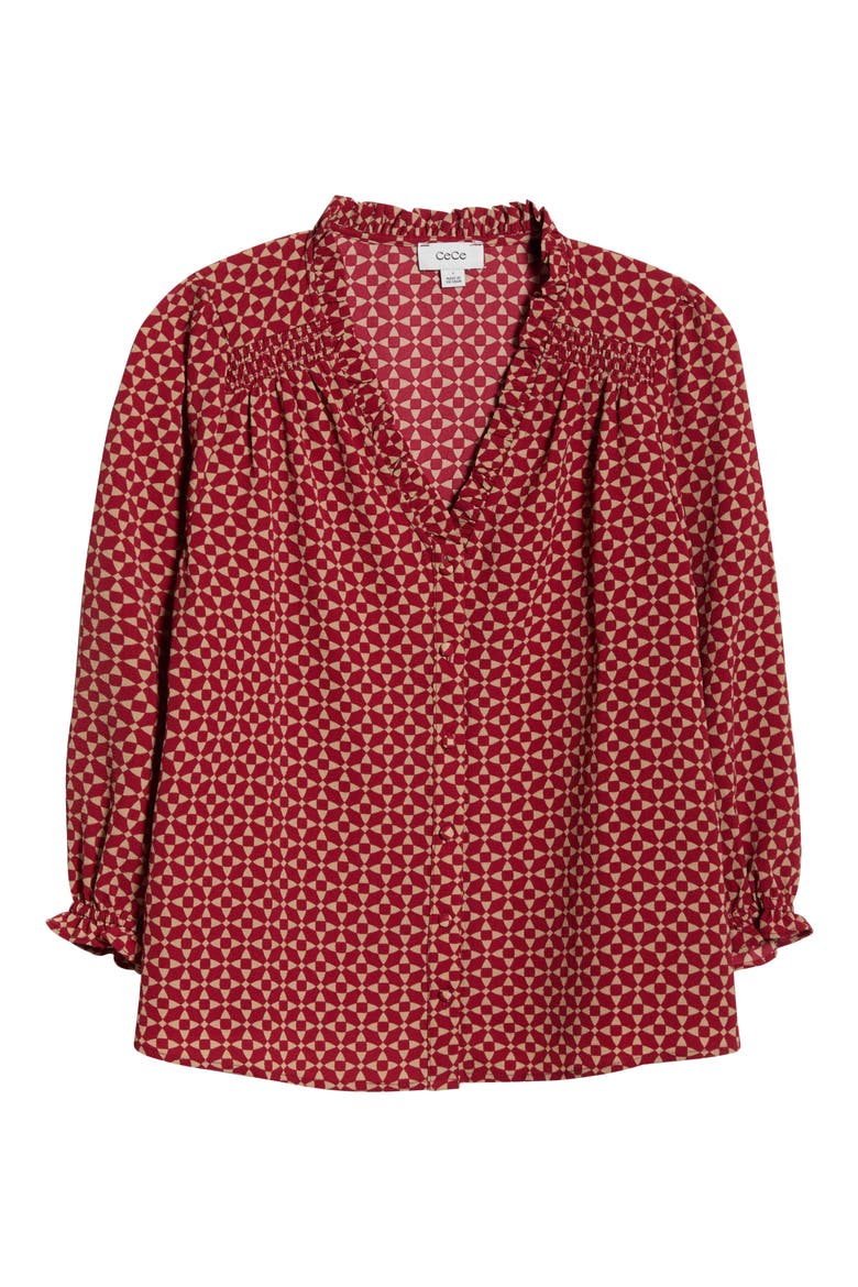 Print Front Button Top, Alternate, color, MULBERRY RED