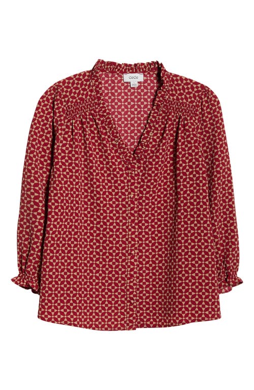 Cece Print Front Button Top In Red