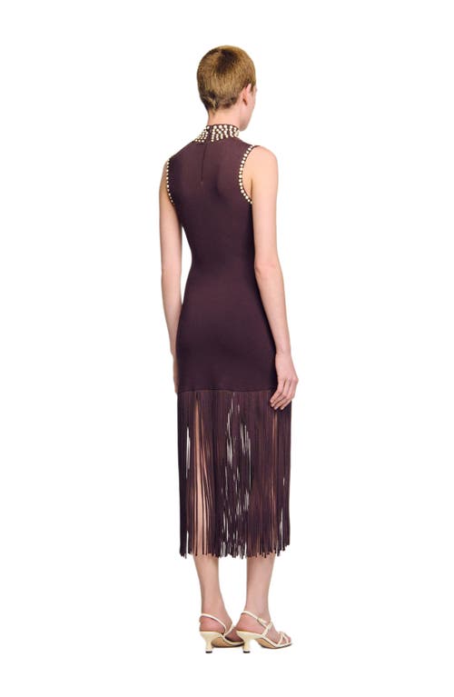 Sandro Embellished Fringe Midi Dress In Brown