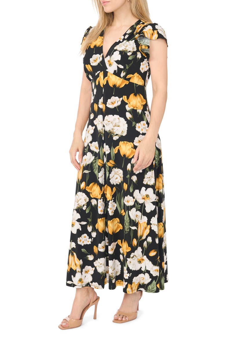 Fluttered Sleeve Maxi Dress, Alternate, color, RICH BLACK