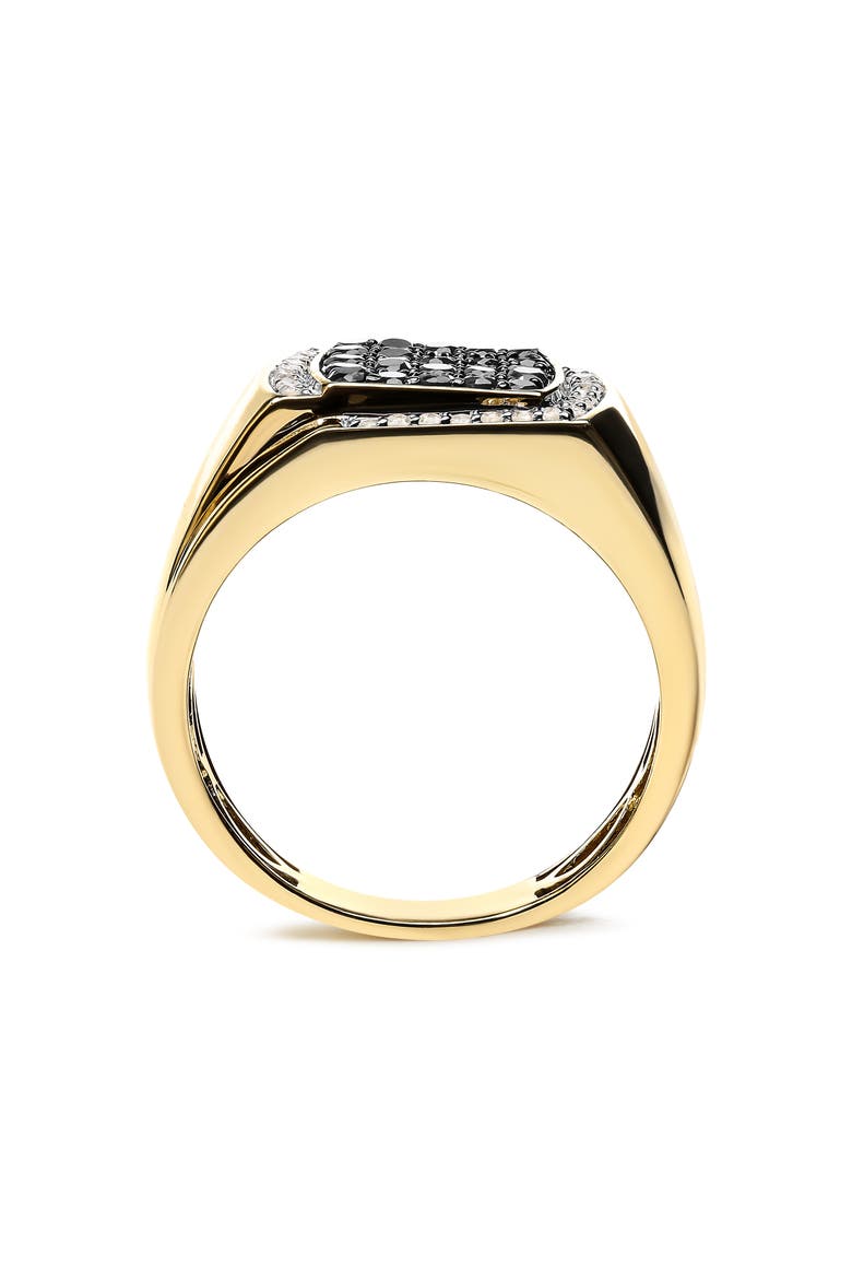 Men's 10K Yellow Gold 1.00 Cttw Cushion Cluster Black and White Diamond Statement Ring, Alternate, color, Yellow