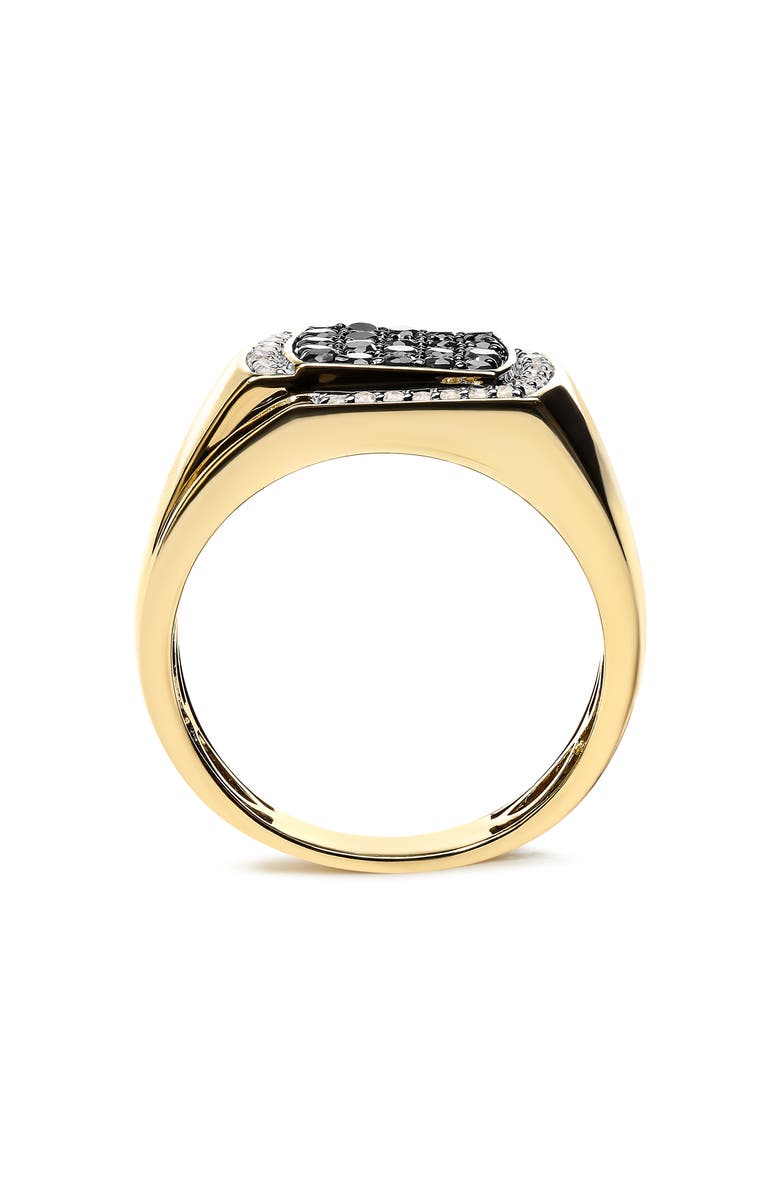 Haus of Brilliance Men's 10K Yellow Gold 1.00 Cttw Cushion Cluster Black and White Diamond Statement Ring, Alternate, color, Yellow