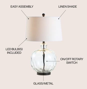 Rae 26.5" Glass/Metal LED Table Lamp, Clear/Black