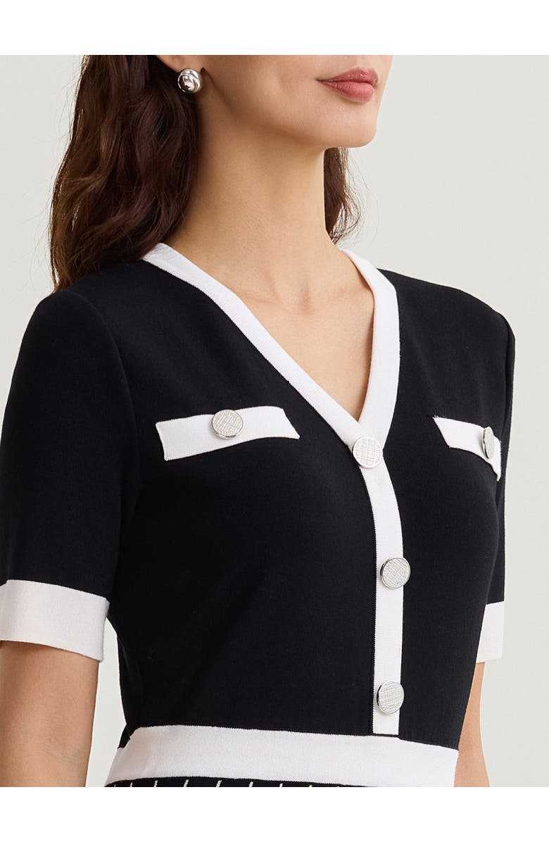 Misook Fit & Flare Two-Tone Soft Knit Midi Dress, Alternate, color, Black