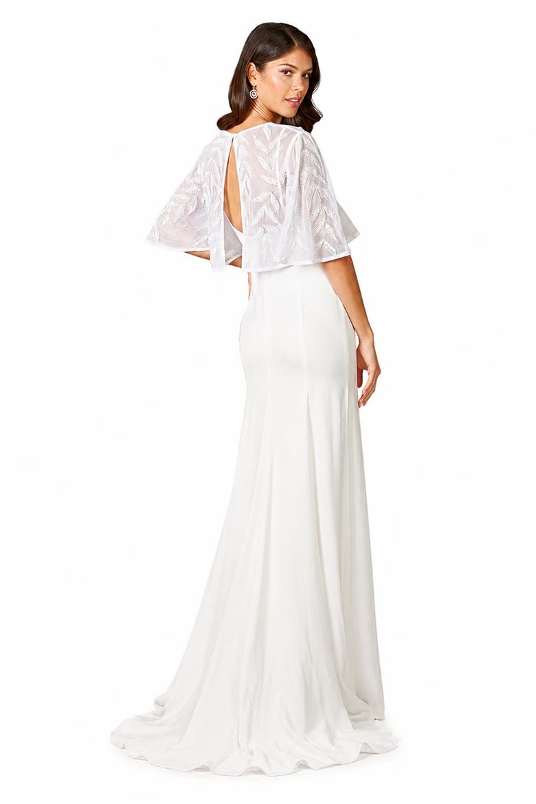 Beaded Faux-Wrap V-Neck Bridal Gown, Alternate, color, Ivory