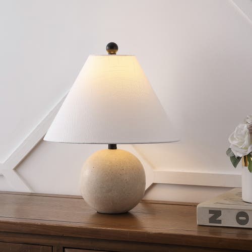 Jonathan Y Liza 16" Modern Minimalist Travertine Globe Led Table Lamp In White