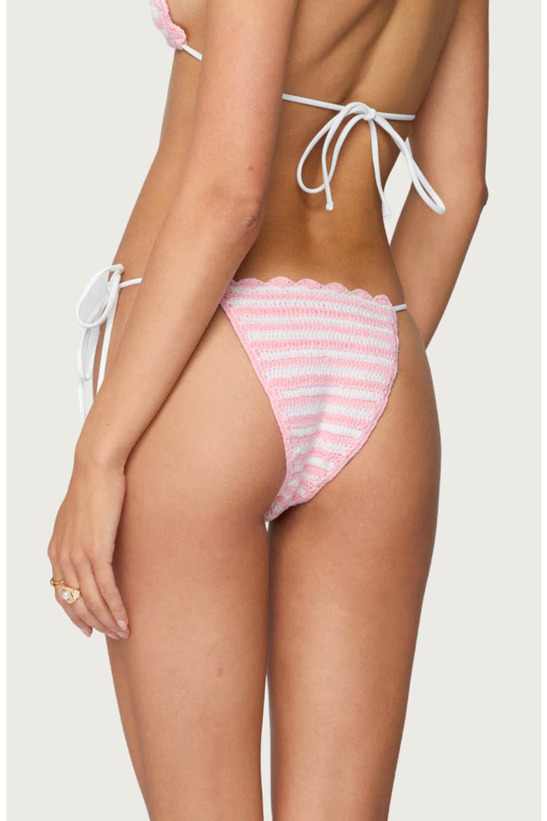 Azalea Crochet String Bikini Bottoms, Alternate, color, PINK-AND-WHITE