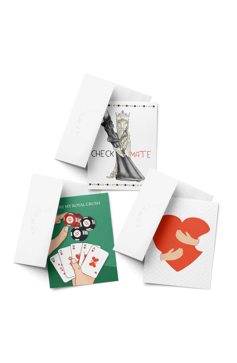 Ramus & Co Love/Valentine's Assorted Greeting Card Pack (3ct) "Check Mate, Royal Crush, Heart Card", Main, color, Multi-Pack
