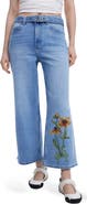 Desigual Floral Embroidered Belted Crop Wide Leg Jeans