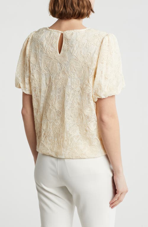 ADRIANNA PAPELL ADRIANNA PAPELL FLORAL EMBROIDERED PUFF SLEEVE CROP TOP