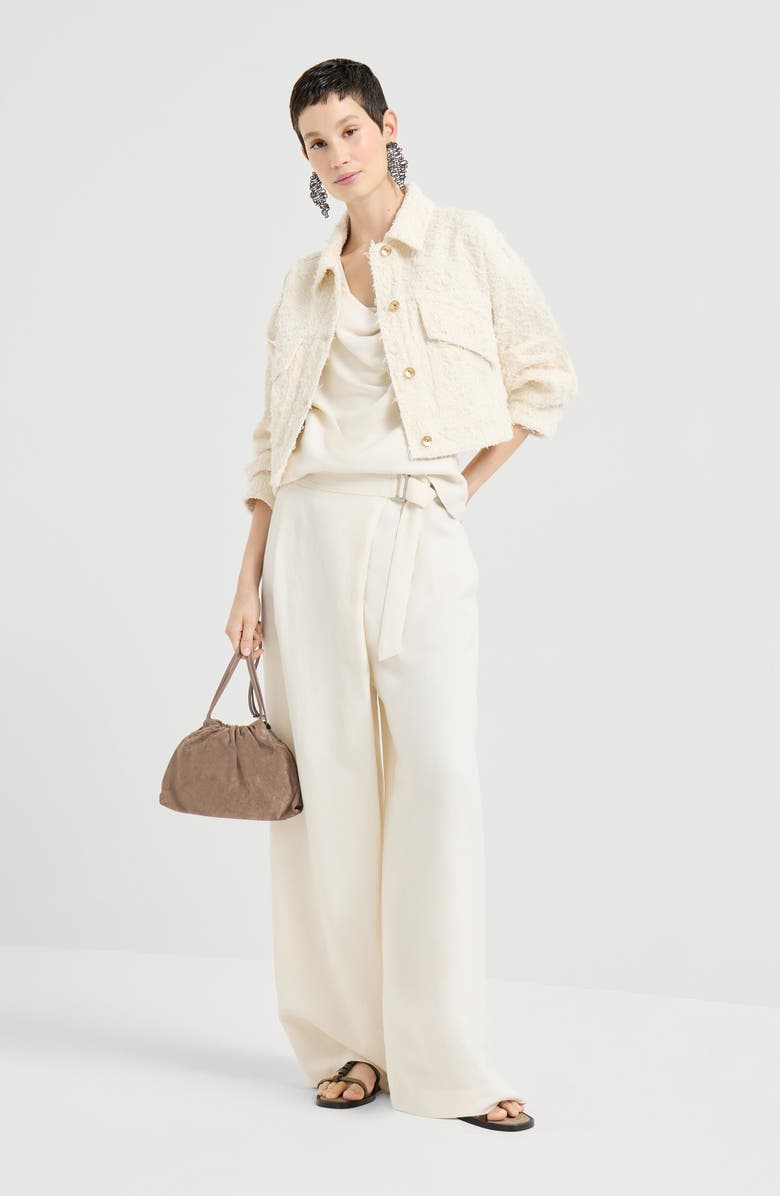 Brunello Cucinelli Fuzzy denim outerwear jacket, Alternate, color, Ivory