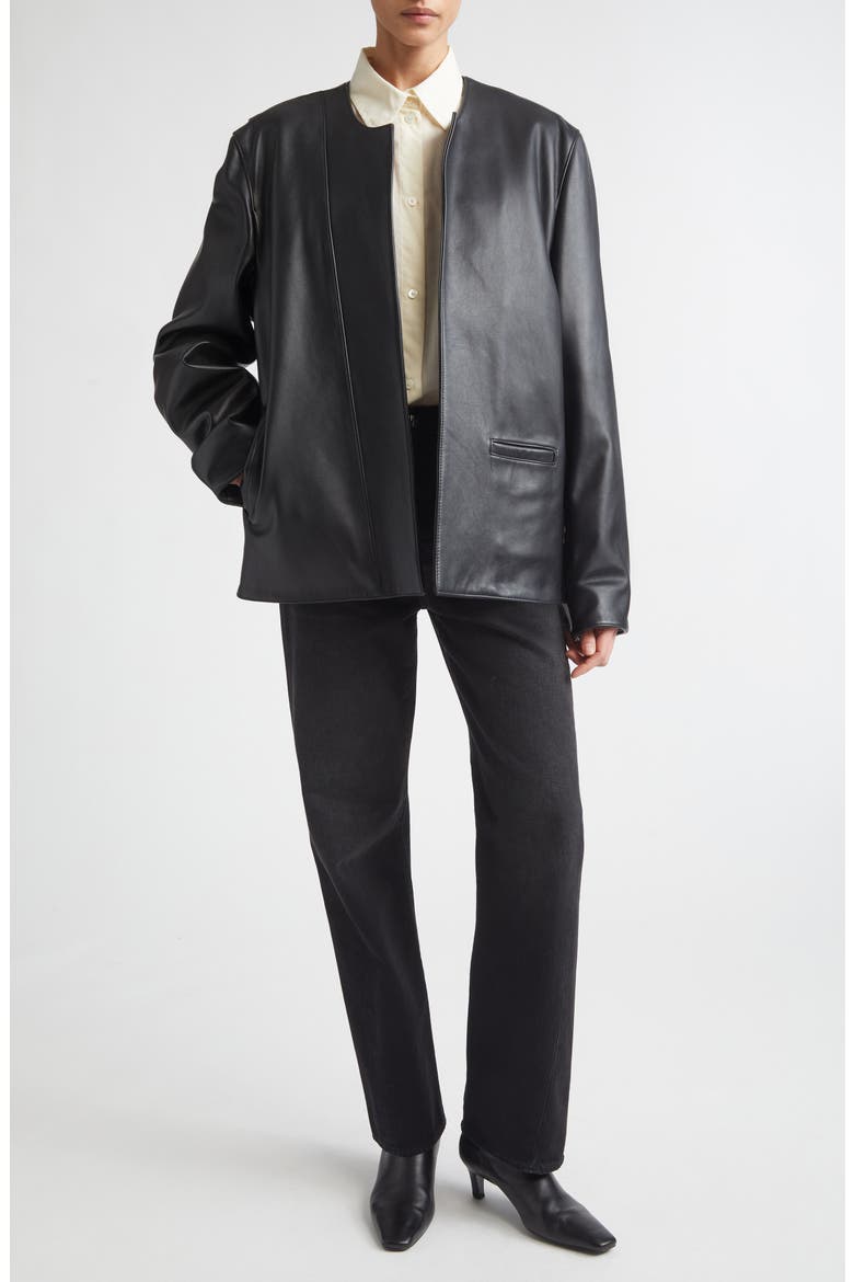 Minimal Leather Biker Jacket, Alternate, color, BLACK