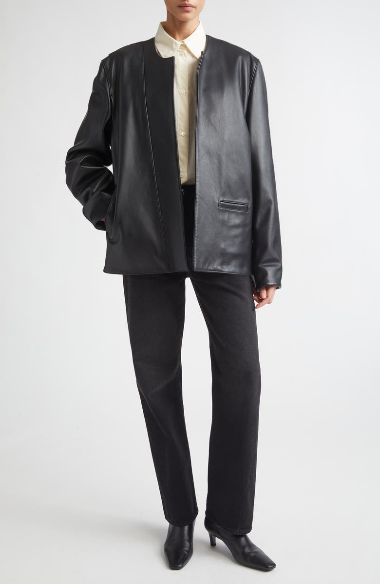 TOTEME Minimal Leather Biker Jacket, Alternate, color, Black