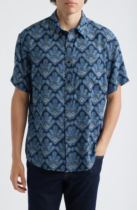 Deon 50055 Abstract Print Short Sleeve Button-Up Shirt
