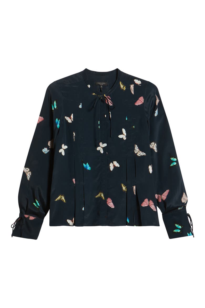 Arden Print Pleated Top, Alternate, color, BLACK BUTTERFLY