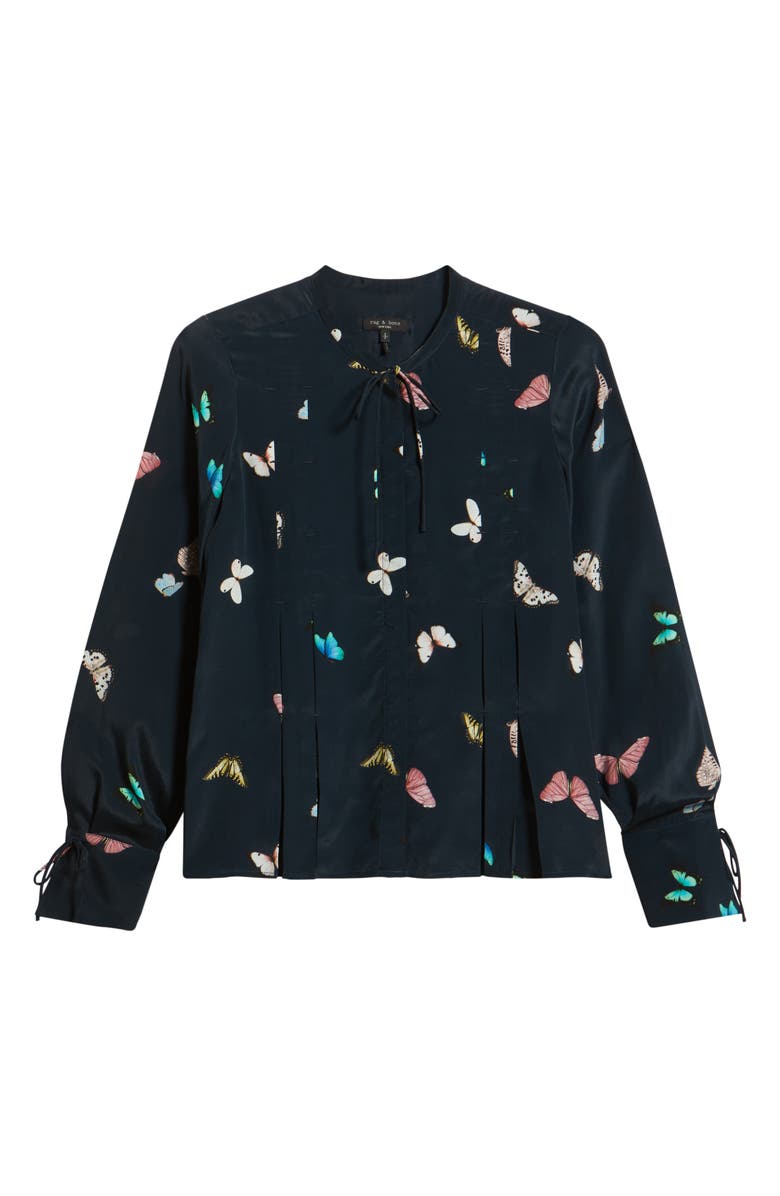 rag & bone Arden Print Pleated Top, Alternate, color, Black Butterfly