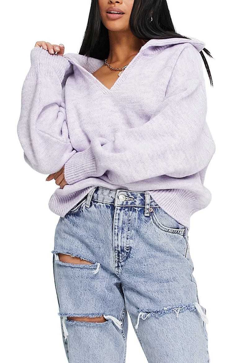 Women's Polo Sweater, Main, color, LILAC