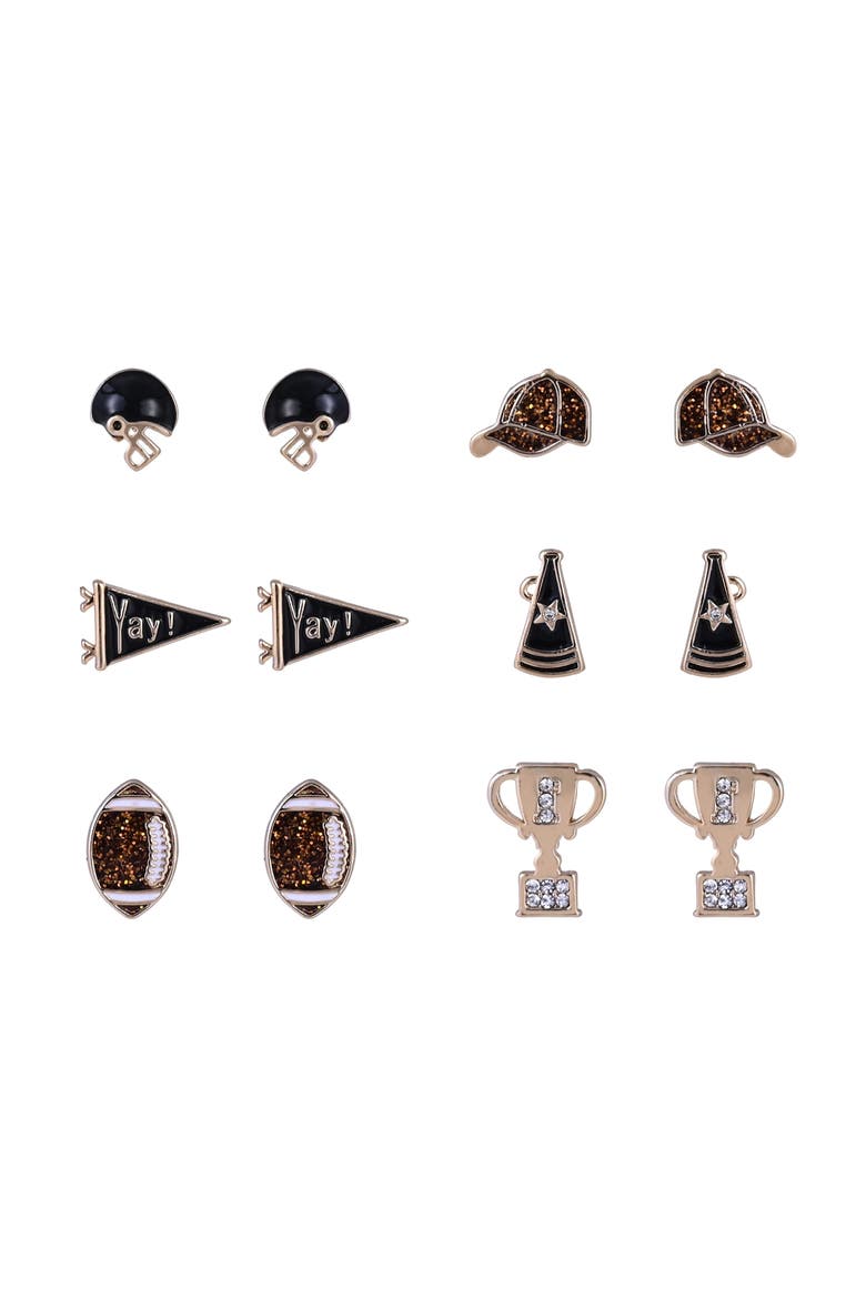 Game Day Trophy 6pk Earring Set, Alternate, color, Brown