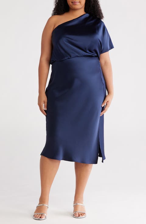 Satin One-Shoulder Dress (Plus)