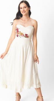 RAAS Mona Embroidered Strapless Midi Dress