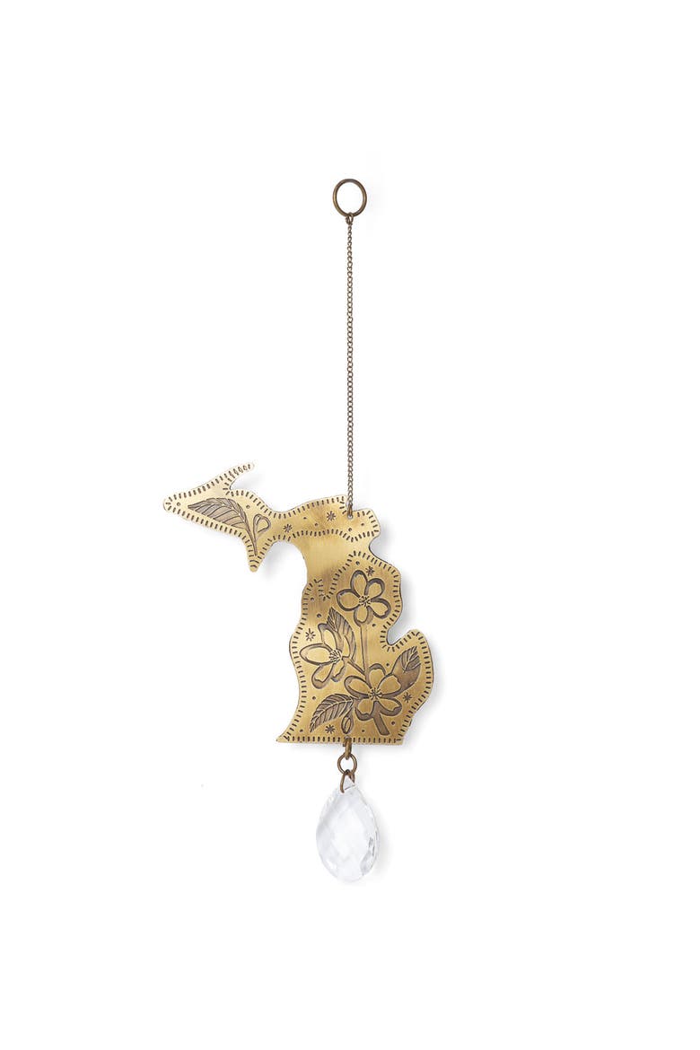 Michigan State Apple Blossom Engraved Suncatcher, Main, color, Brass
