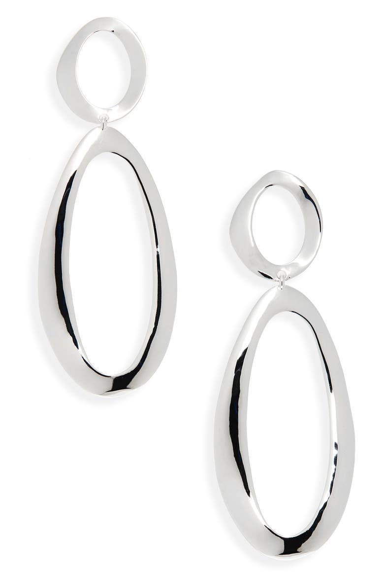 Large Oval Snowman Wavy Earrings, Alternate, color, SILVER
