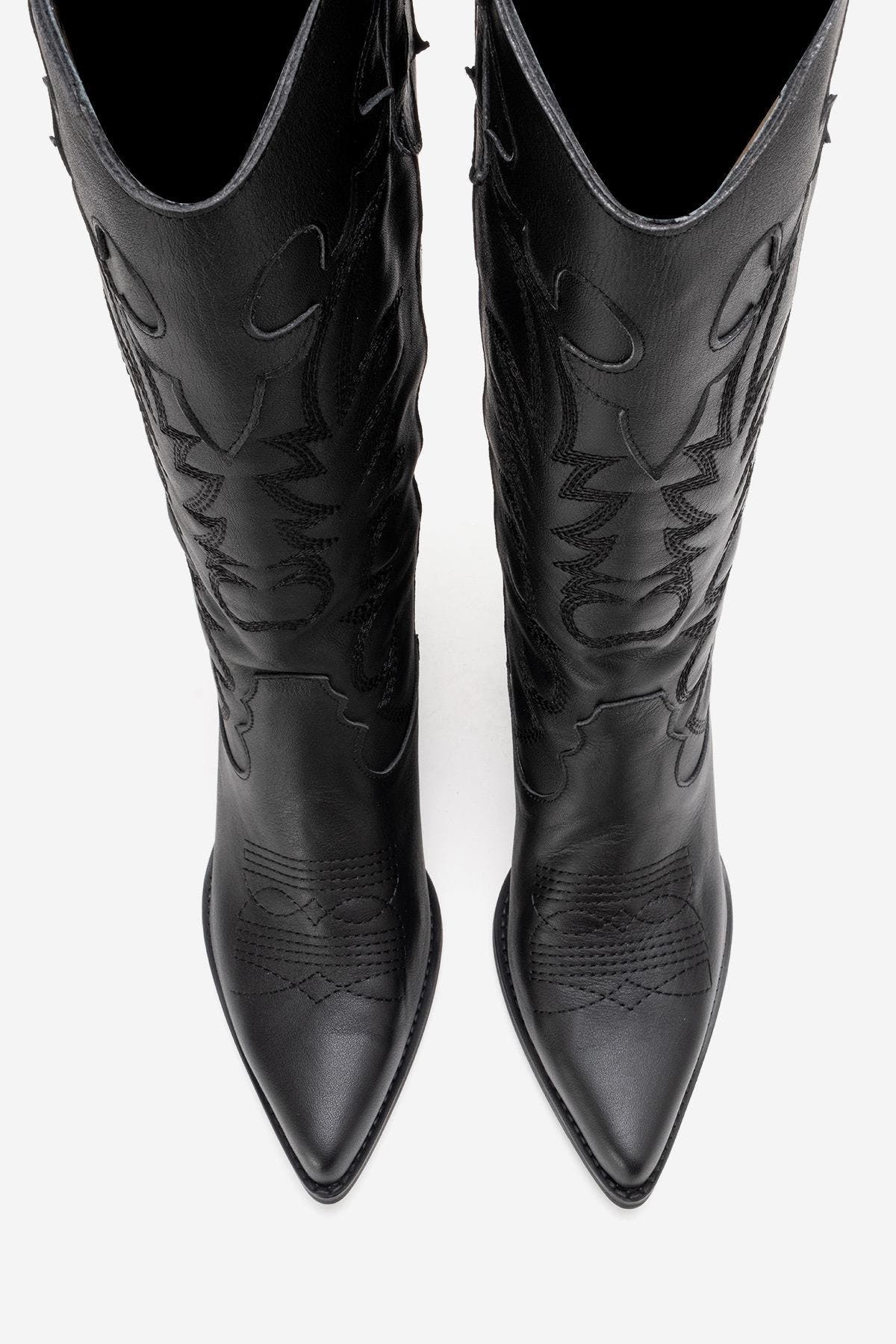Matias Leather Block Heel Western Boot, Alternate, color, Black