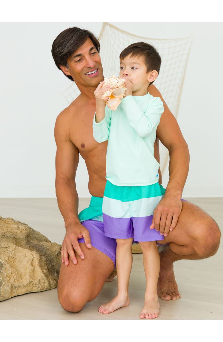 RuggedButts Boys UPF50+ Swim Trunks, Alternate, color, Green Purple Colorblock