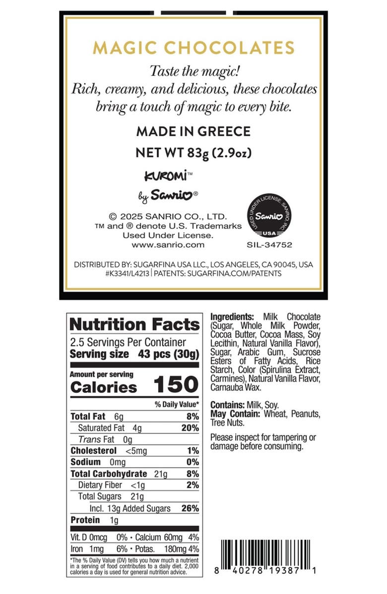 sugarfina x Sanrio Kuromi Set of 4 Magic Chocolate Candy Cubes, Alternate, color, 