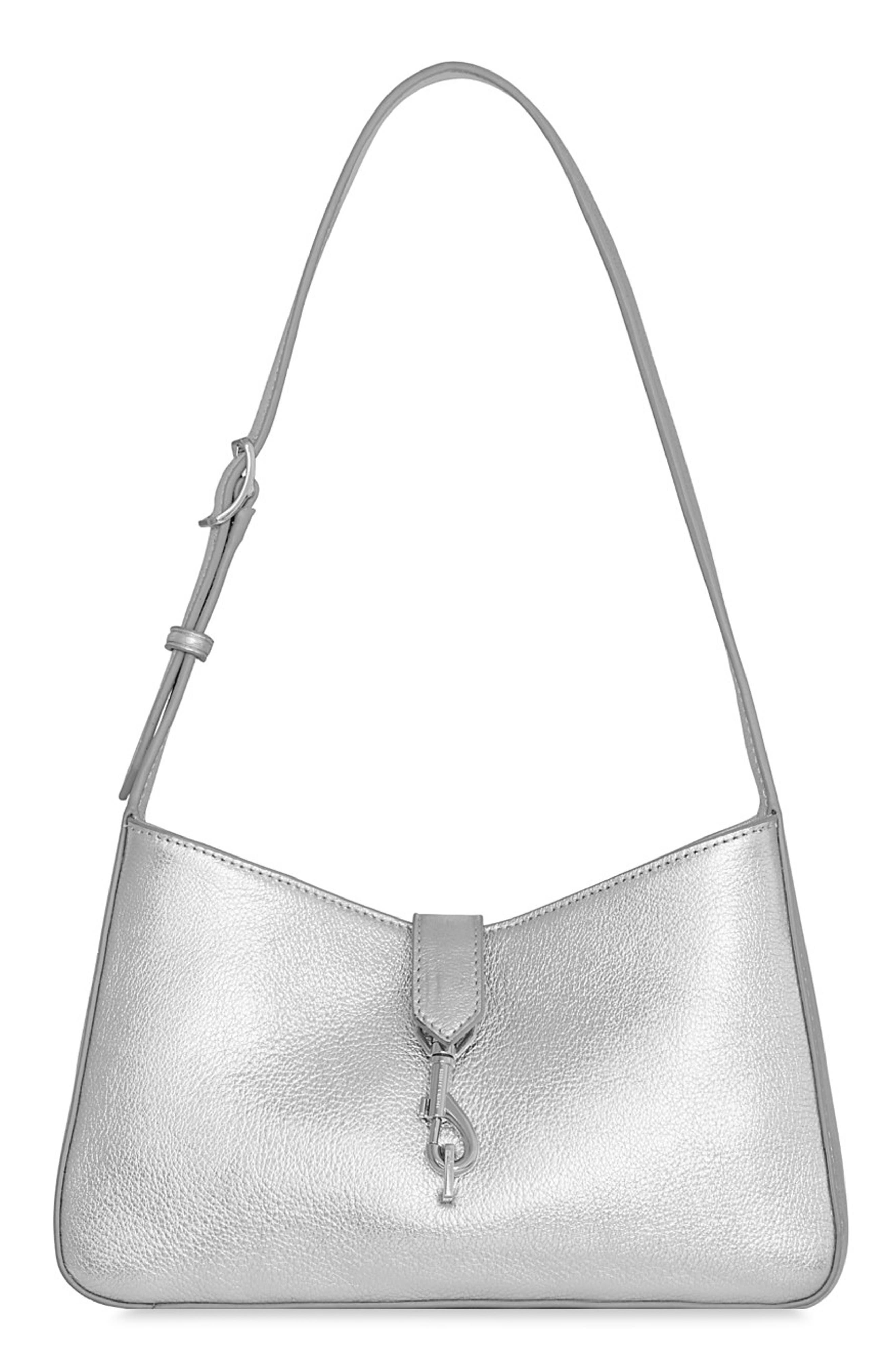 Rebecca Minkoff Small Megan Metallic Leather Shoulder Bag, Main, color, Silver