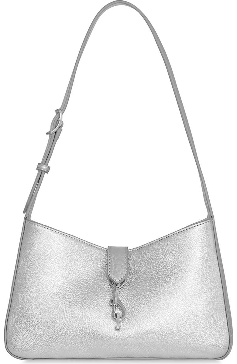 Rebecca Minkoff Small Megan Metallic Leather Shoulder Bag, Main, color, Silver