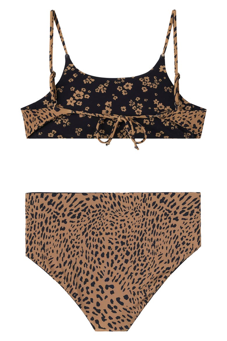 Kids' Maya Floral Two Piece Reversible Swimsuit, Alternate, color, BLACK