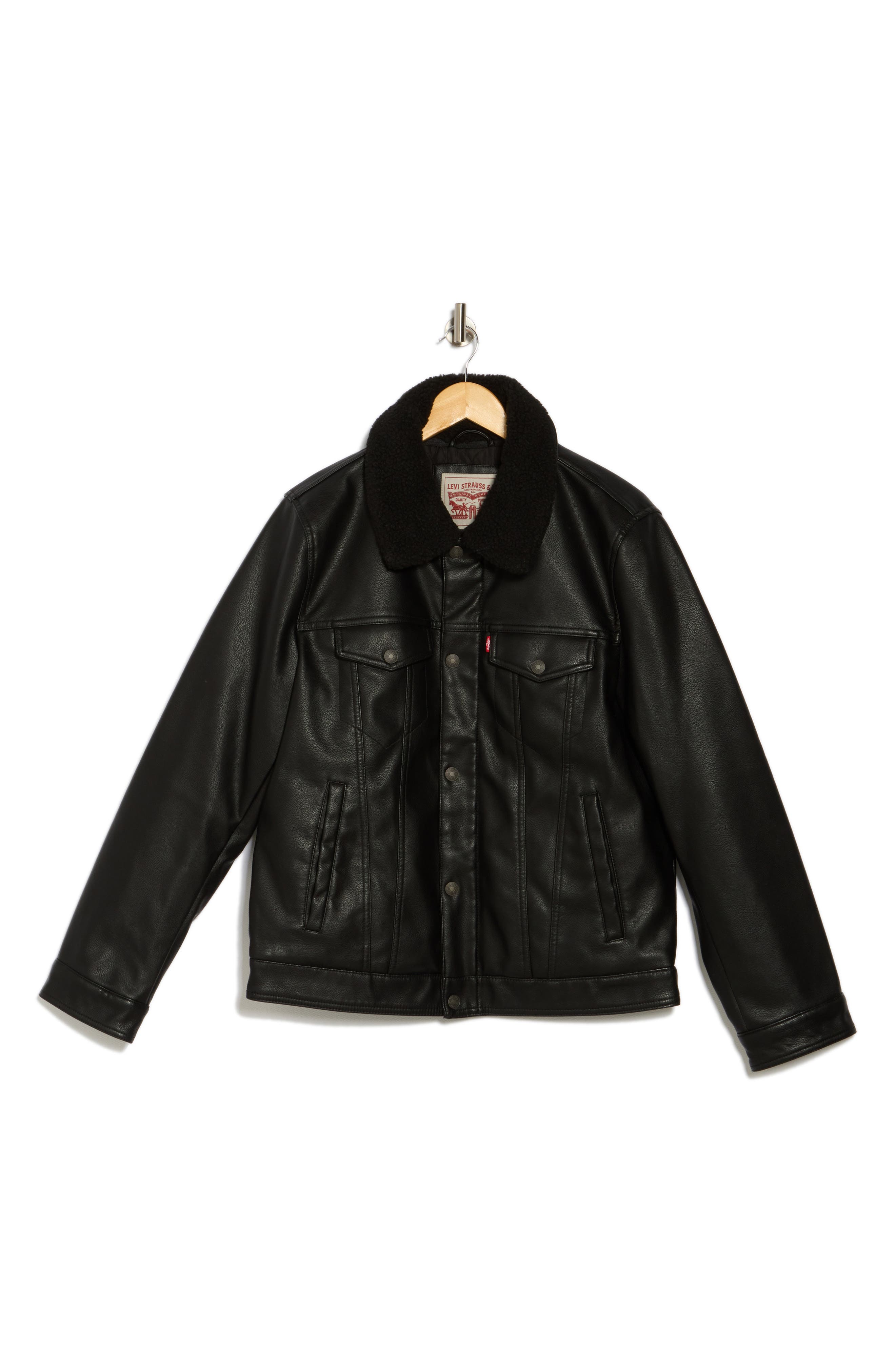 Faux Leather Shearling Collar Jacket