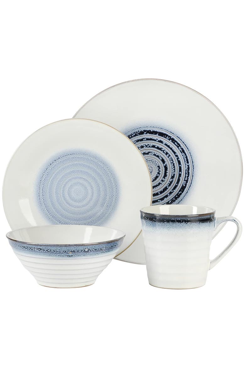 Spiral Embossed 16 Piece Stoneware Dinnerware Set, Alternate, color, White