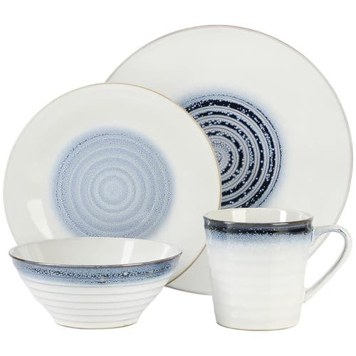 Gibson Elite Spiral Embossed 16 Piece Stoneware Dinnerware Set In White
