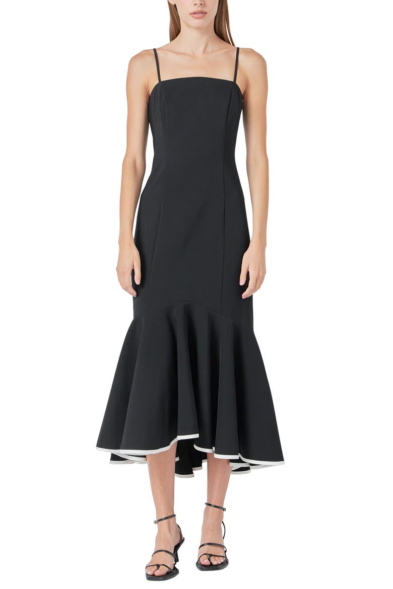 Flounce Hem Dress, Alternate, color, BLACK