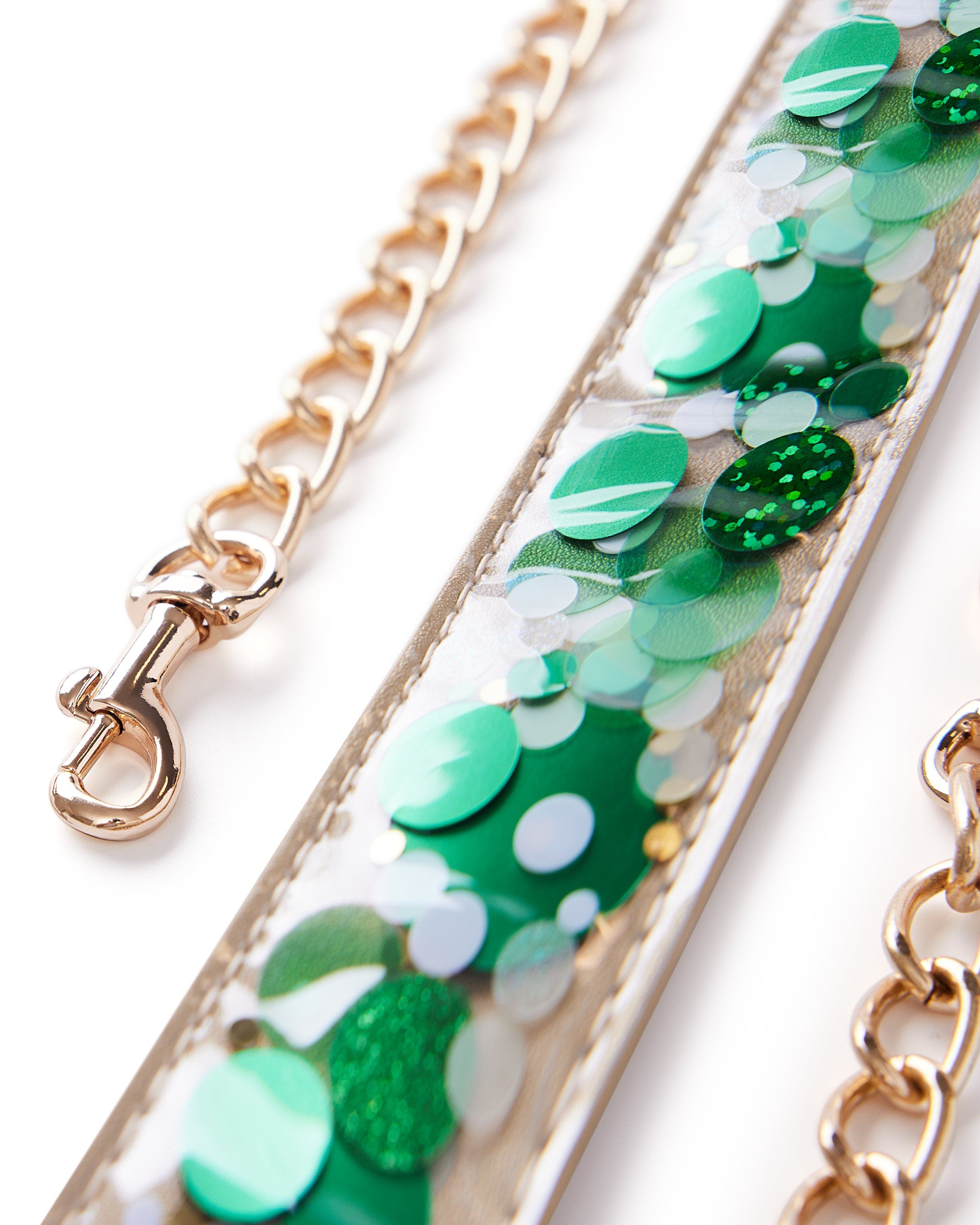 Green with Envy Confetti Adjustable Belt Bag Strap - 48-Inch Gold Chain with Green Confetti Vegan Leather for Cooper and Stadium Clear Bags, Alternate, color, Green