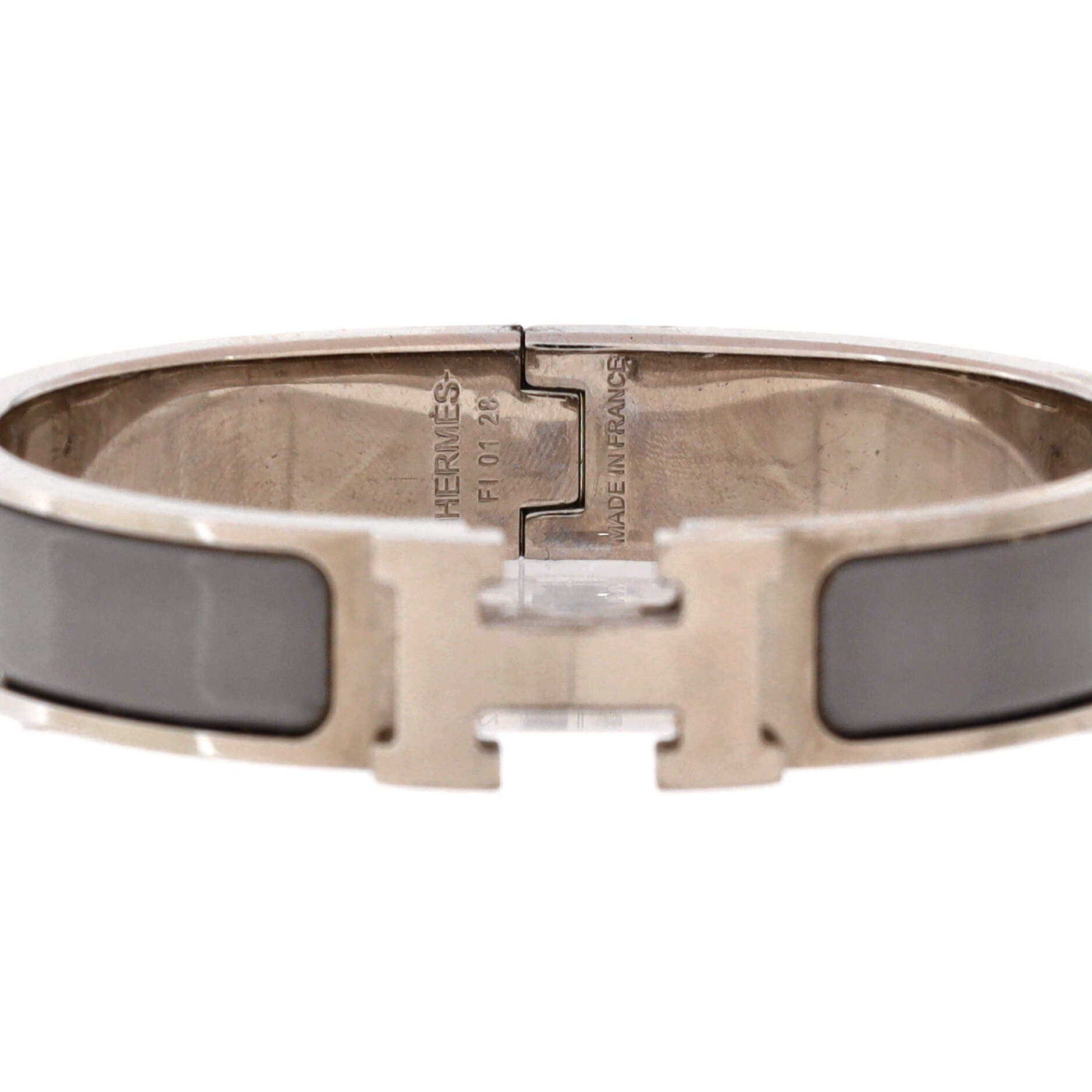Pre-Owned Hermes Clic H Bracelet Enamel Narrow, Alternate, color, Gray