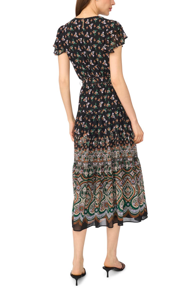 Floral Print Flutter Sleeve Midi Dress, Alternate, color, ALPINE GREEN