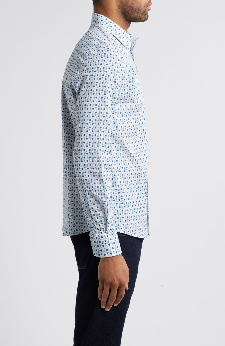 Stone Rose Floral Branch Stretch Cotton Button-Up Shirt, Alternate, color, Teal