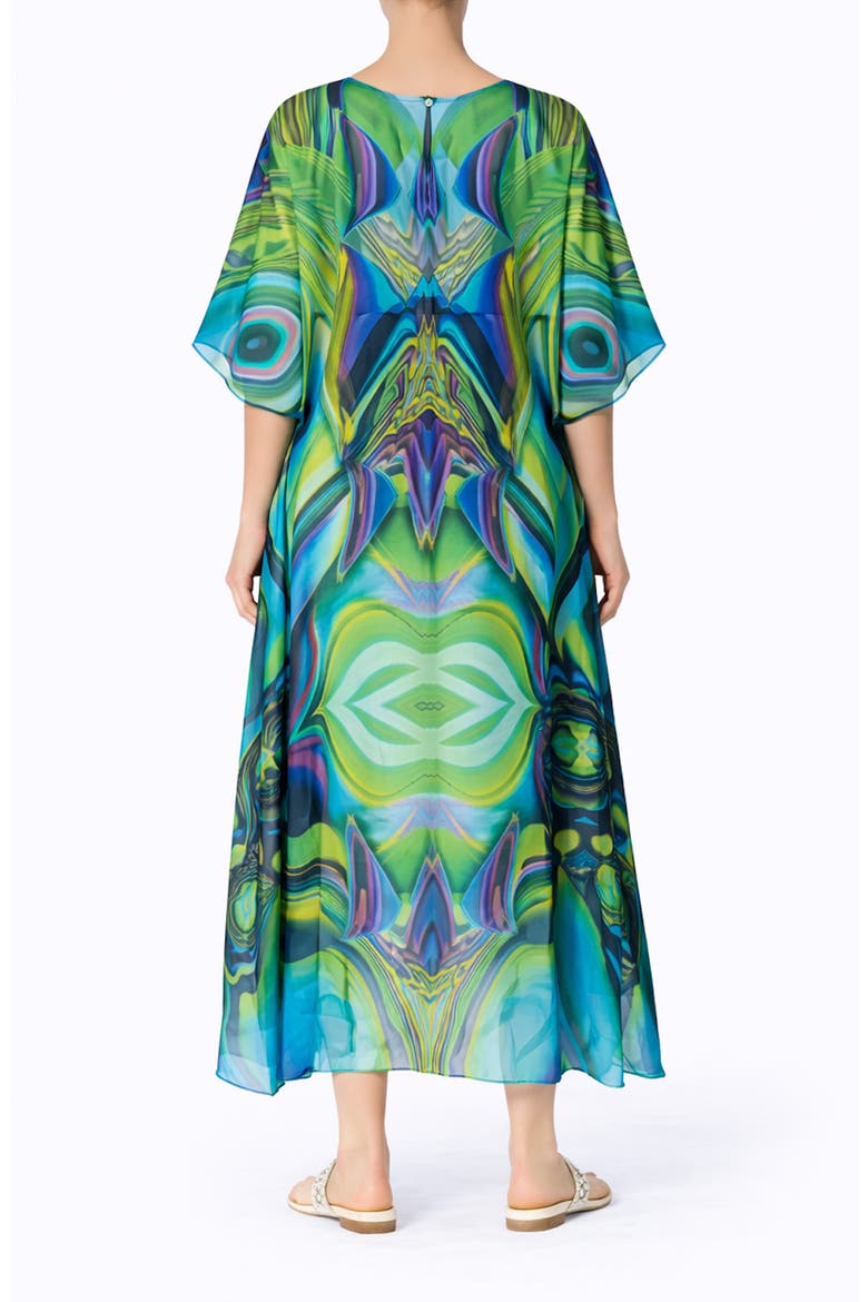 Abstract Print V-Neck Maxi Caftan, Alternate, color, GREEN