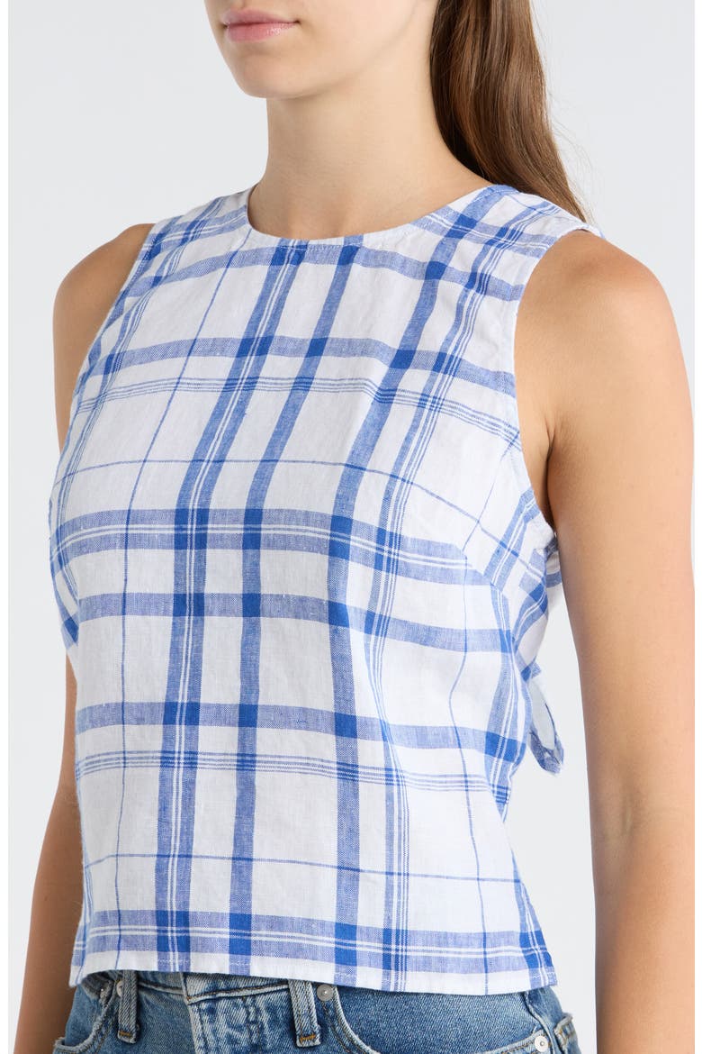 Tie-Back Linen Shell Top, Alternate, color, OVERSIZED BLUE WHITE PLAID