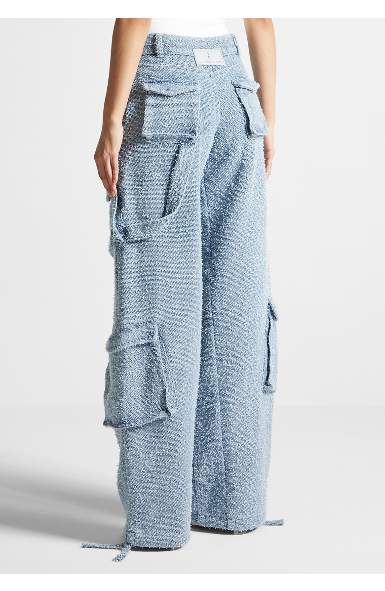 Manière De Voir Anne High Waisted Boucle Denim Cargo Pants, Alternate, color, Mid Blue