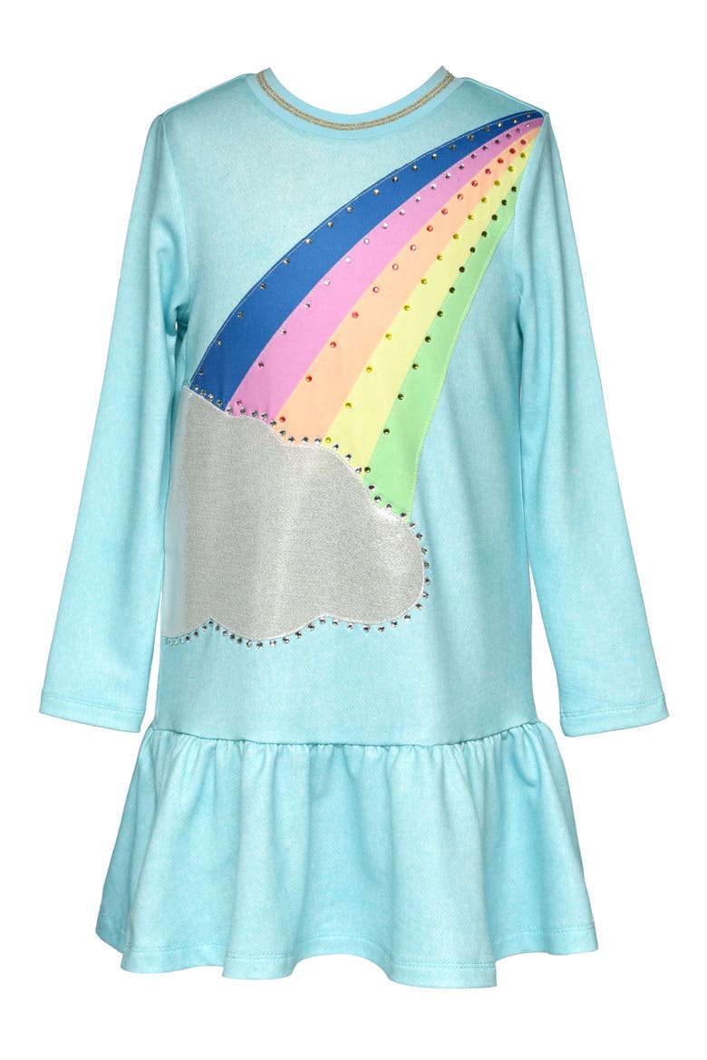 Kids' Rainbow Cloud Drop Waist Knit Dress, Main, color, TURQ MULTI