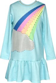 Truly Me Kids' Rainbow Cloud Drop Waist Knit Dress