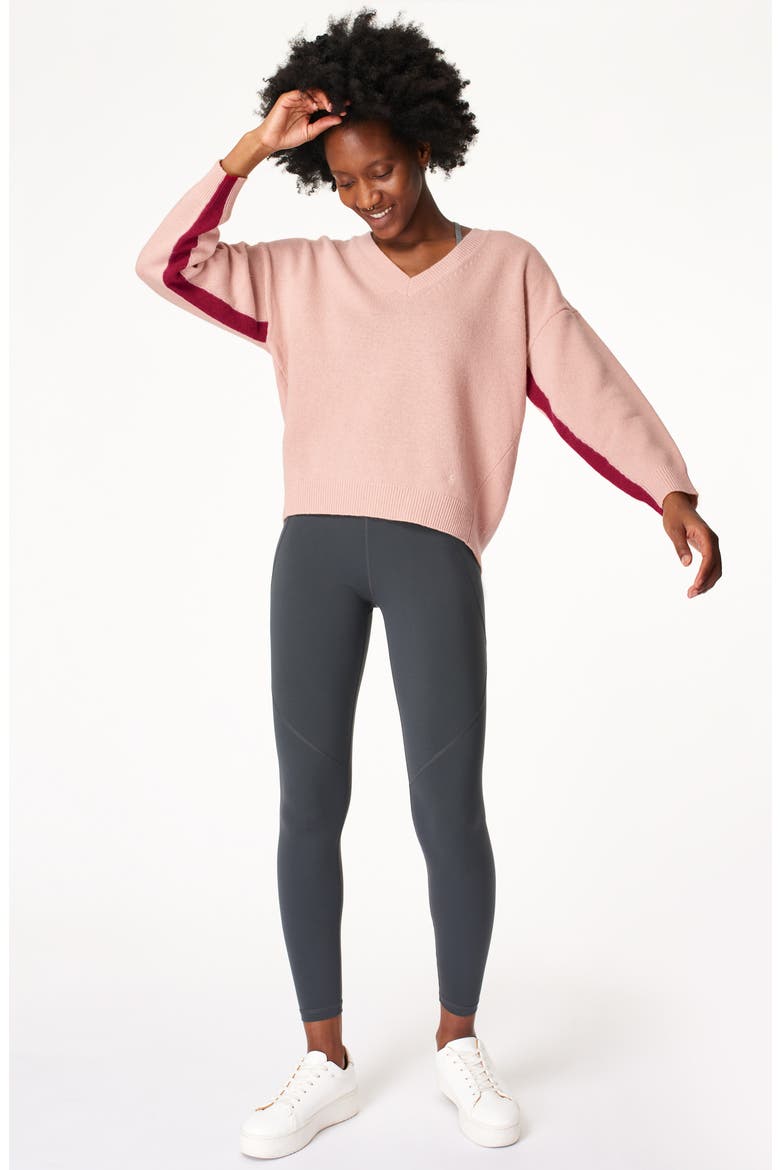 Recline Wool V-Neck Sweater, Alternate, color, FAWN PINK