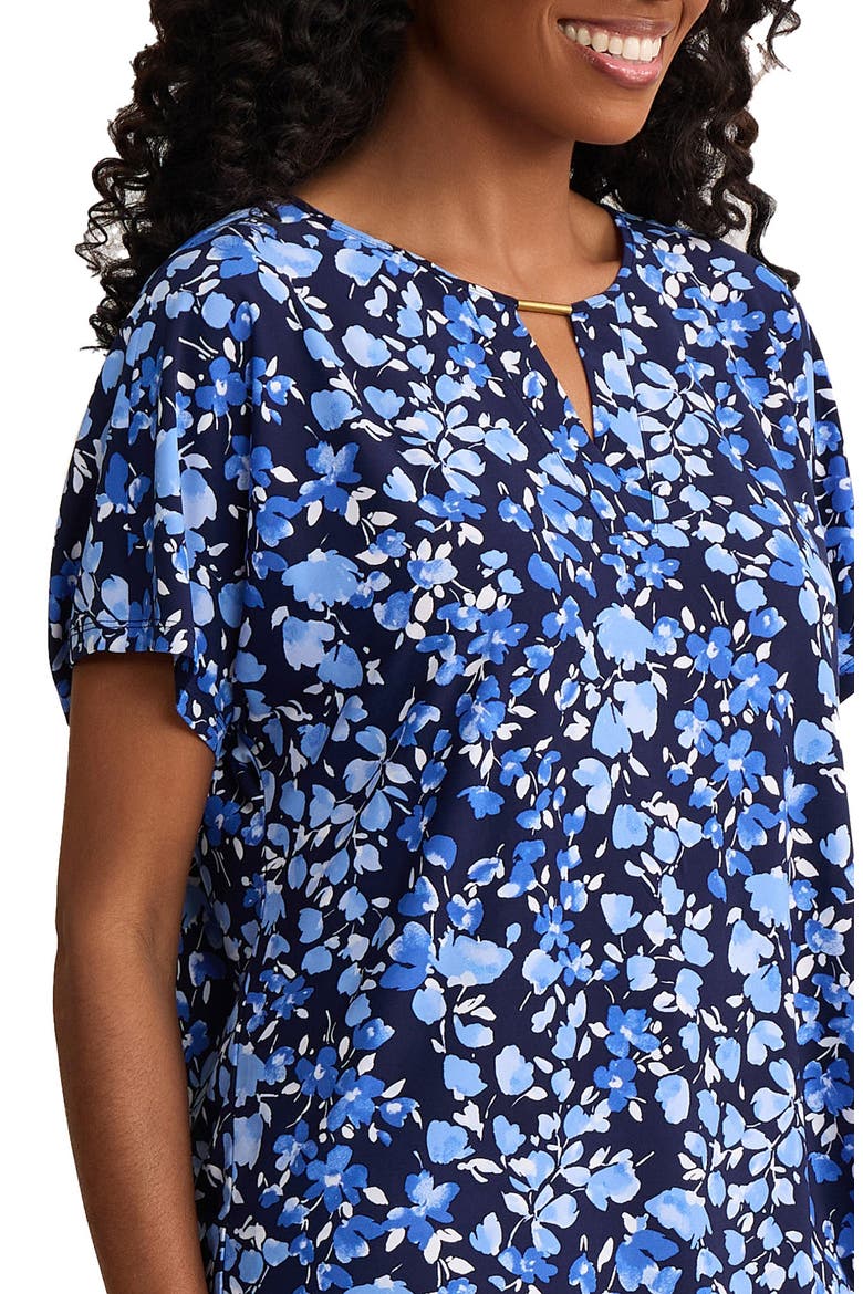 Floral Print Top, Alternate, color, PACIFIC NAVY MULTI