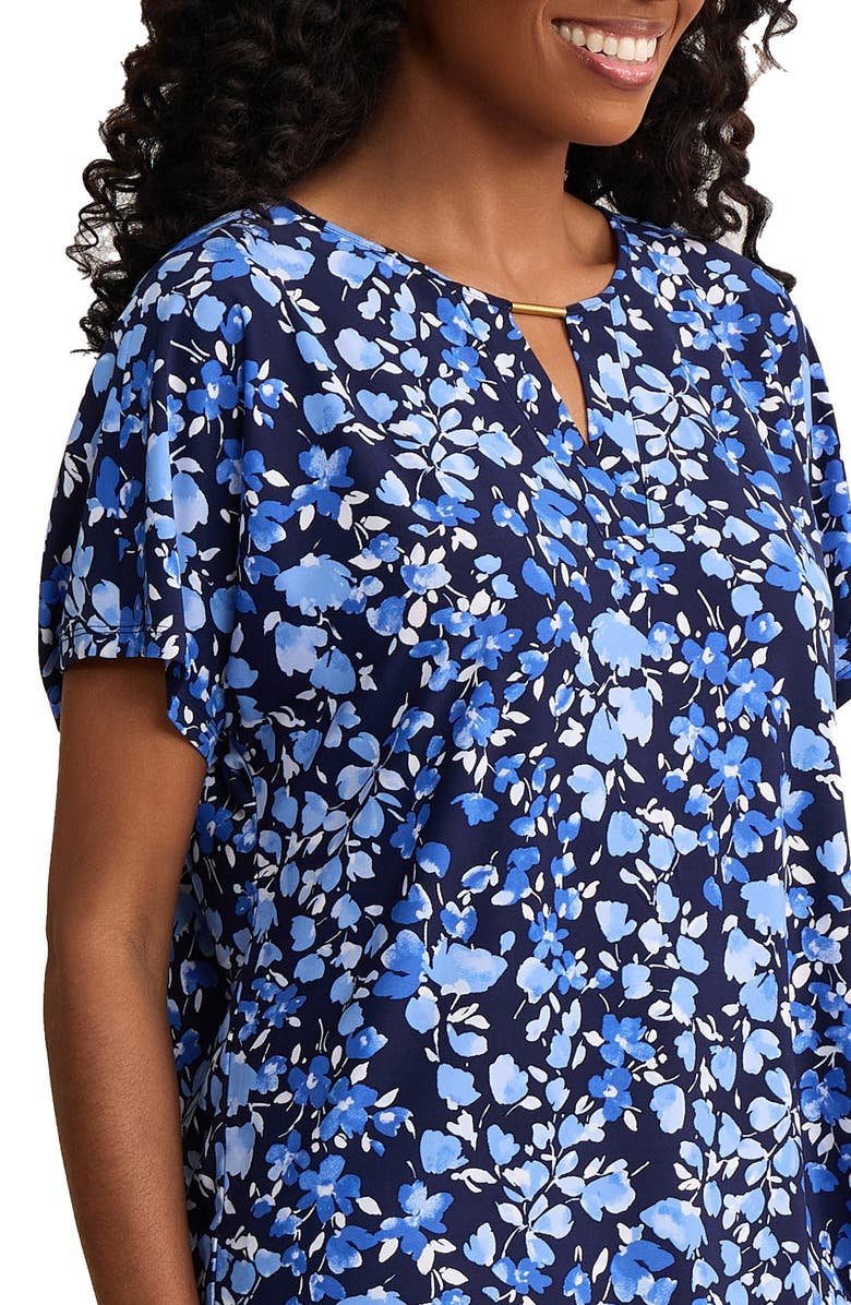 Jones New York Floral Print Top, Alternate, color, Pacific Navy Multi