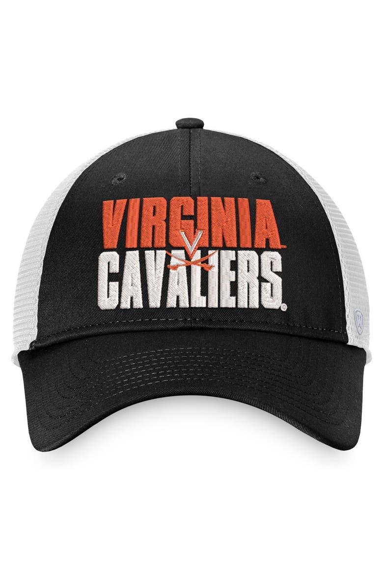 Men's Top of the World Black/White Virginia Cavaliers Stockpile Trucker Snapback Hat, Alternate, color, Black