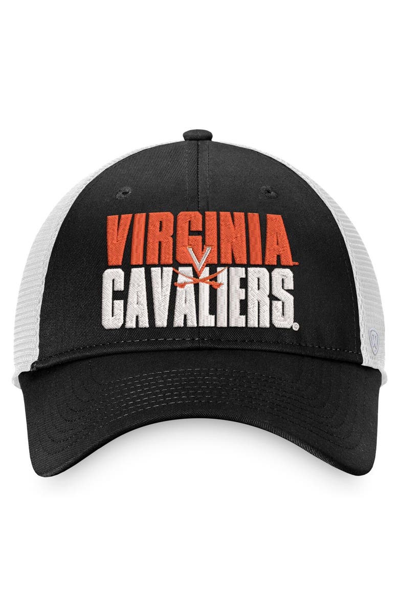 TOP OF THE WORLD Men's Top of the World Black/White Virginia Cavaliers Stockpile Trucker Snapback Hat, Alternate, color, Black